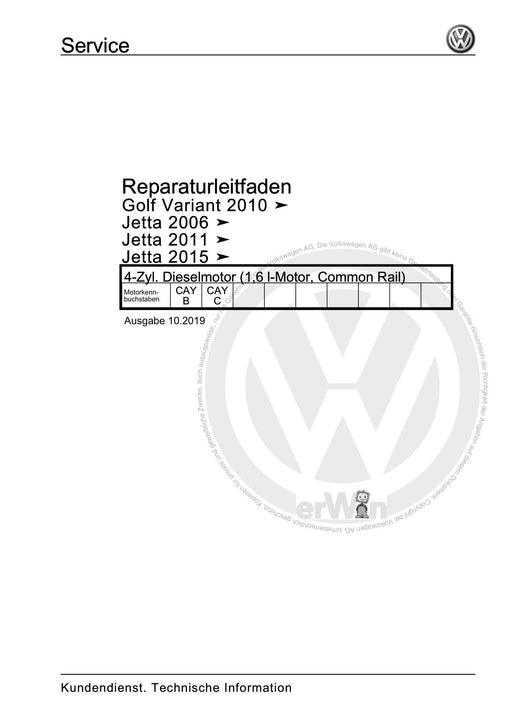 Jetta (1980 - 1988) Jetta Reparaturanleitung 4-Zyl. Dieselmotor (1,6 l-Motor, Common Rail)