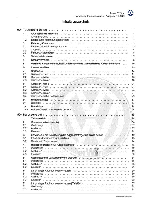 T-Cross (2019+) Reparaturanleitung Karosserie-Instandsetzung