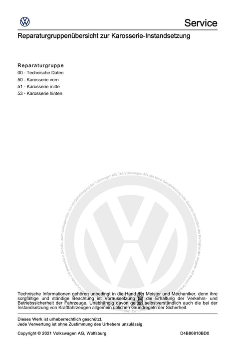 Jetta (2014+) Reparaturanleitung Karosserie-Instandsetzung
