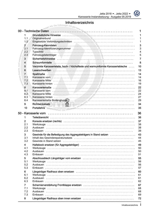 Jetta (2014+) Reparaturanleitung Karosserie-Instandsetzung