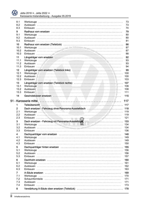 Jetta (2014+) Reparaturanleitung Karosserie-Instandsetzung