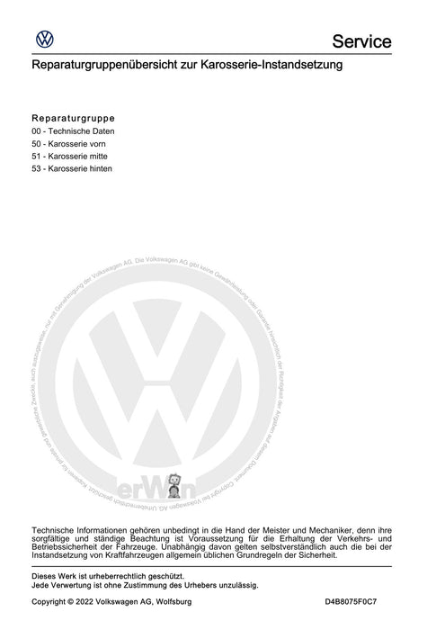 Polo 2018 - 2021 Reparaturanleitung Karosserie-Instandsetzung