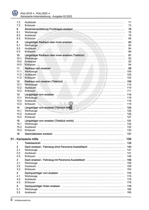 Polo 2018 - 2021 Reparaturanleitung Karosserie-Instandsetzung