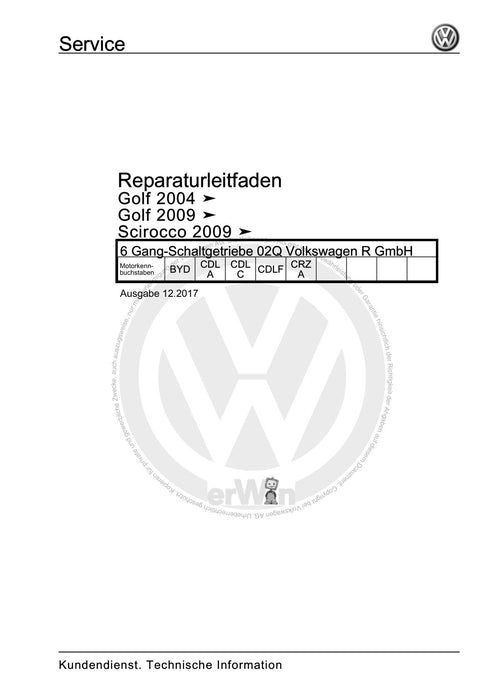 Golf V (2004 - 2007) Golf-Golf Variant-Golf Plus-Jetta Reparaturanleitung 6 Gang-Schaltgetriebe 02Q Volkswagen R GmbH