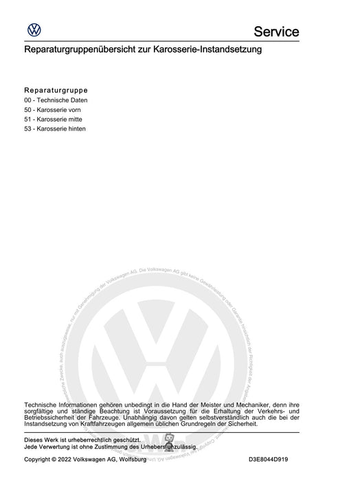 Up! (2012+) eUp! (2014+) Reparaturanleitung Karosserie-Instandsetzung