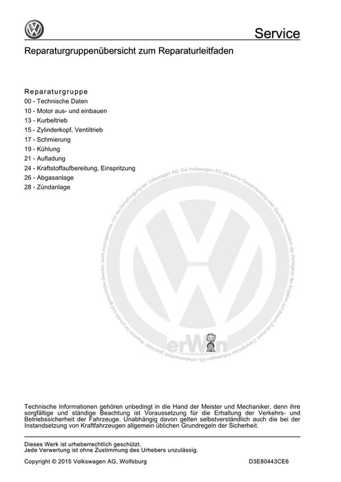 Golf VI (2009 - 2013) Golf-Plus-Cabriolet-Variant Reparaturanleitung 4-Zyl. Einspritzmotor (1,4 l-Motor Direkteinspritzer, Turbolader)