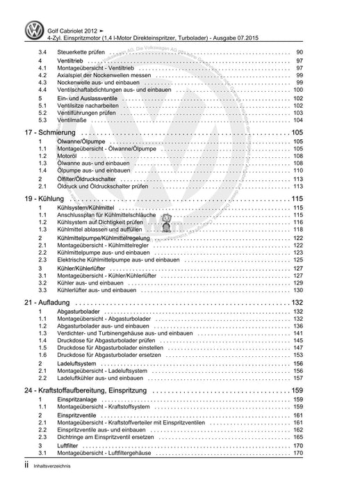 Golf VI (2009 - 2013) Golf-Plus-Cabriolet-Variant Reparaturanleitung 4-Zyl. Einspritzmotor (1,4 l-Motor Direkteinspritzer, Turbolader)