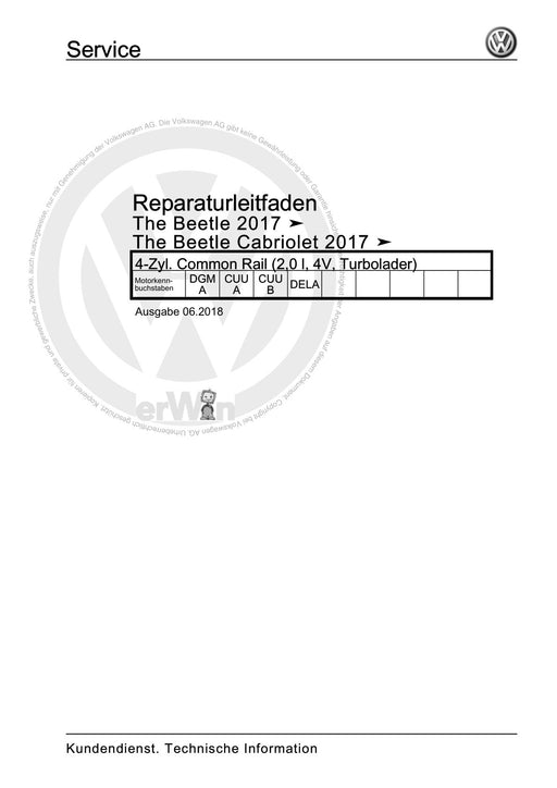 Beetle (2012+) NBL-NBC Reparaturanleitung 4-Zyl. Common Rail (2,0 l, 4V, Turbolader)