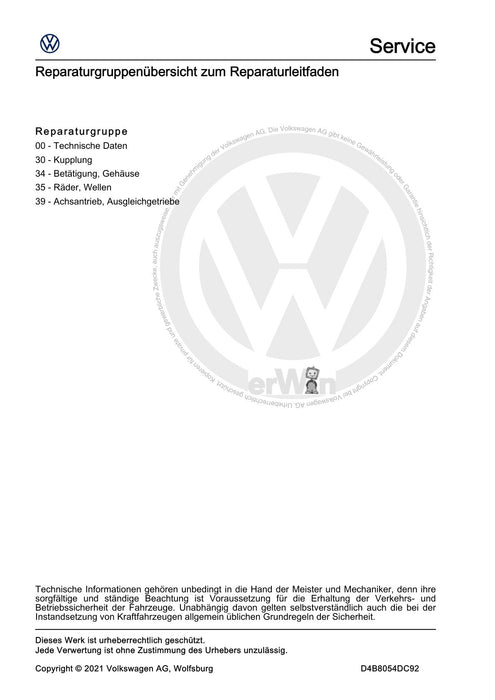 Caddy (2016 - 2020 ) Reparaturanleitung 6 Gang Schaltgetriebe 02Q und 0BB