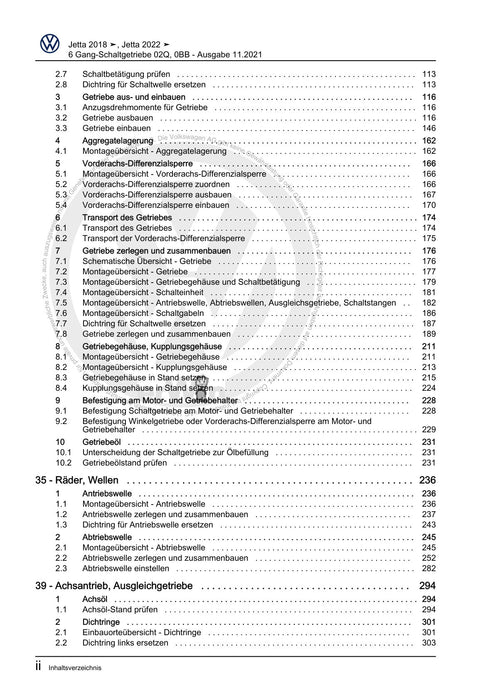 Jetta (2014+) Reparaturanleitung 6 Gang-Schaltgetriebe 02Q, 0BB