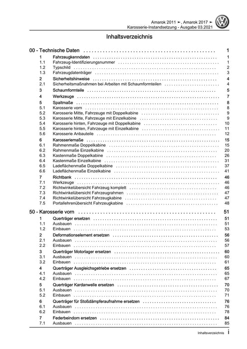 Amarok (2011+) Reparaturanleitung Karosserie-Instandsetzung