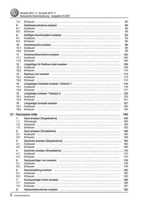 Amarok (2011+) Reparaturanleitung Karosserie-Instandsetzung