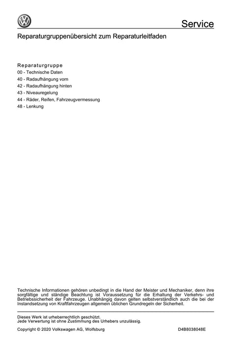 Golf VII (2013+2020)+Golf-Variant-Sportsvan Reparaturanleitung Fahrwerk, Achsen, Lenkung