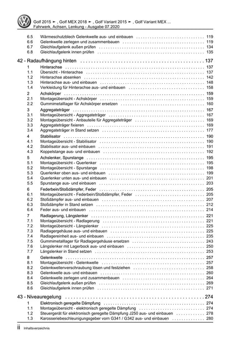Golf VII (2013+2020)+Golf-Variant-Sportsvan Reparaturanleitung Fahrwerk, Achsen, Lenkung