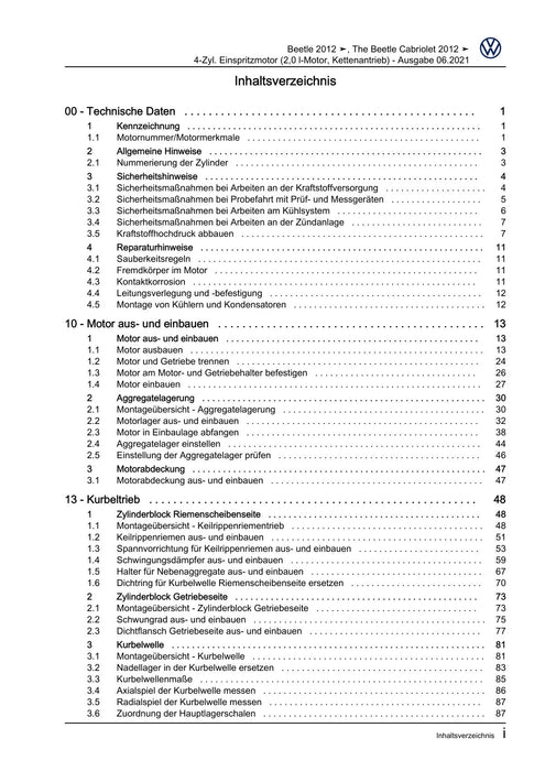 Beetle (2012+) NBL-NBC Reparaturanleitung 4-Zyl. Einspritzmotor (2,0 l-Motor, Kettenantrieb)