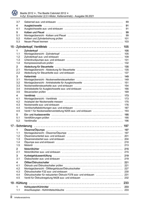 Beetle (2012+) NBL-NBC Reparaturanleitung 4-Zyl. Einspritzmotor (2,0 l-Motor, Kettenantrieb)