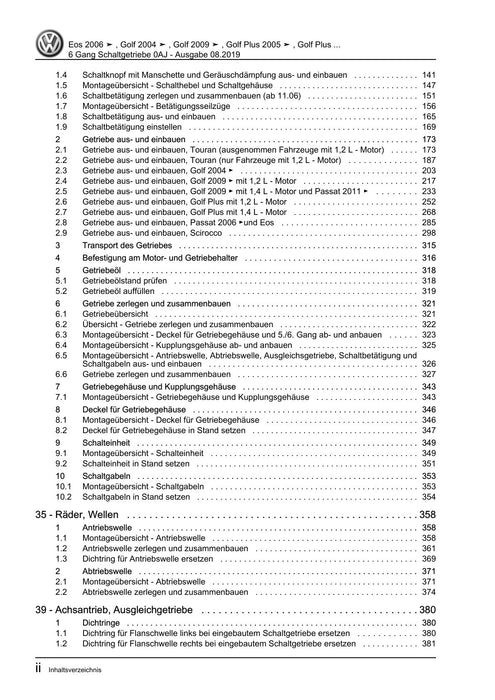 EOS (2006+) Reparaturanleitung 6 Gang Schaltgetriebe 0AJ