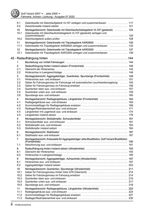 Golf V (2004 - 2007) Golf-Golf Variant-Golf Plus-Jetta Reparaturanleitung Fahrwerk, Achsen, Lenkung