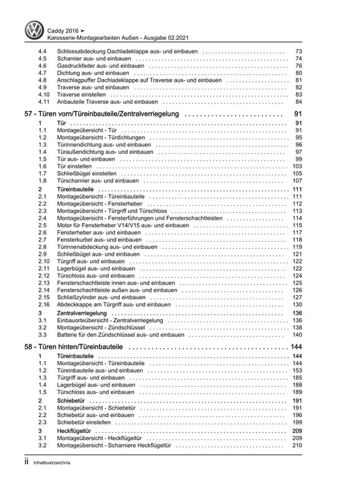 Caddy (2016 - 2020 ) Reparaturanleitung Karosserie-Montagearbeiten Außen