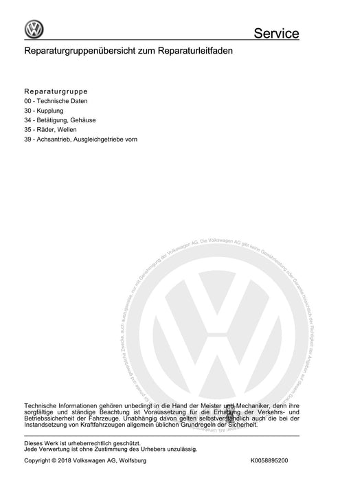 EOS (2006+) Reparaturanleitung 7 Gang-Doppelkupplungsgetriebe 0AM