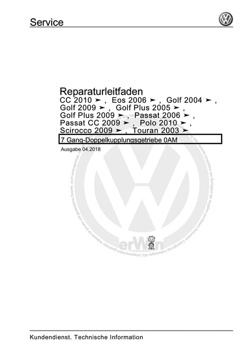 EOS (2006+) Reparaturanleitung 7 Gang-Doppelkupplungsgetriebe 0AM