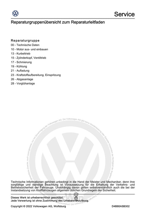 Caddy (2021+) Reparaturanleitung 4-Zyl. Common Rail (2,0 l, 4V, Turbolader, EA 288 EVO)