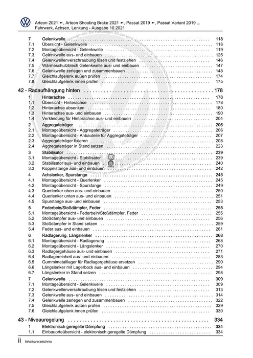 Arteon (2021+) Reparaturanleitung Fahrwerk, Achsen, Lenkung