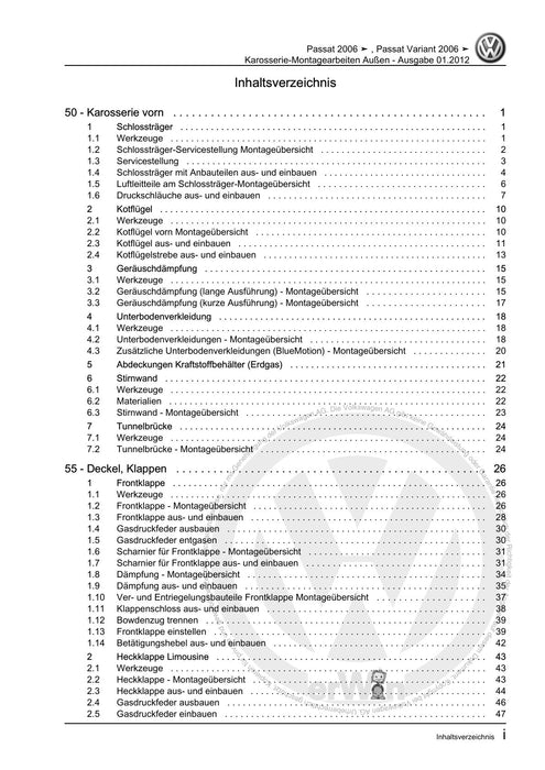 Passat (2005 - 2008) Passat-Passat Variant Reparaturanleitung Karosserie-Montagearbeiten Außen