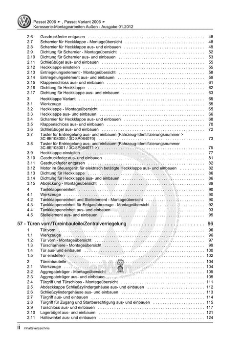 Passat (2005 - 2008) Passat-Passat Variant Reparaturanleitung Karosserie-Montagearbeiten Außen