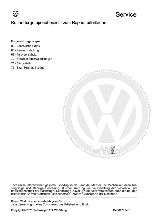 Arteon (2018 - 2020) Reparaturanleitung Karosserie-Montagearbeiten Innen