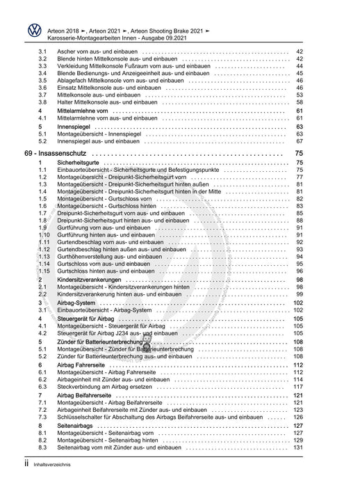 Arteon (2018 - 2020) Reparaturanleitung Karosserie-Montagearbeiten Innen