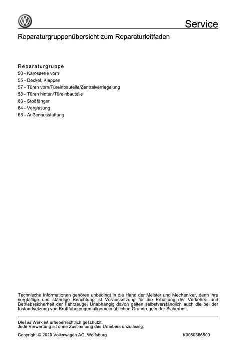 Caddy (2004 - 2010) Caddy-Caddy Kombi Reparaturanleitung Karosserie-Montagearbeiten Außen