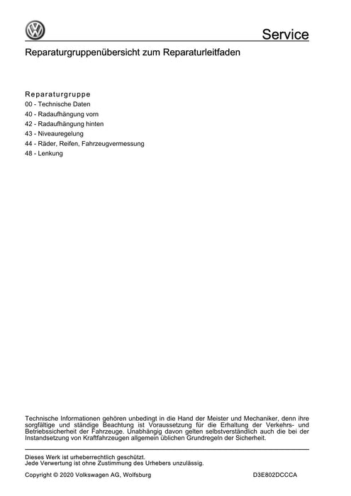 Sharan (2011+) Reparaturanleitung Fahrwerk, Achsen, Lenkung