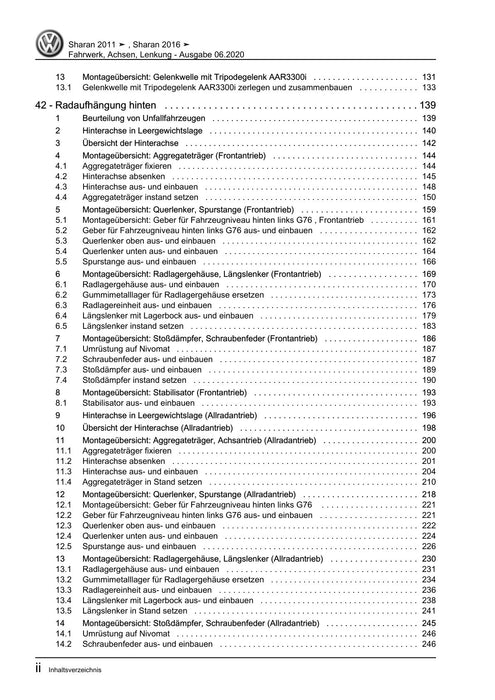 Sharan (2011+) Reparaturanleitung Fahrwerk, Achsen, Lenkung