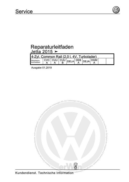 Jetta (1980 - 1988) Jetta Reparaturanleitung 4-Zyl. Common Rail (2,0 l, 4V, Turbolader)