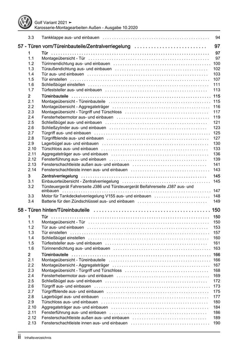 Golf VIII (2020+)+Golf-Variant-Sportsvan Reparaturanleitung Karosserie-Montagearbeiten Außen
