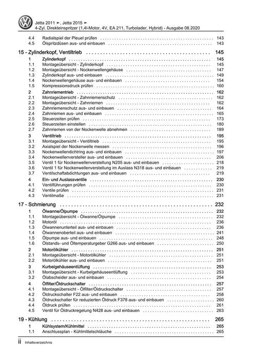 Jetta (1980 - 1988) Jetta Reparaturanleitung 4-Zyl. Direkteinspritzer (1,4l-Motor, 4V, EA 211, Turbolader, Hybrid)