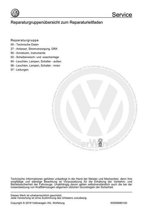 Transporter (2010 - 2015) Reparaturanleitung Elektrische Anlage