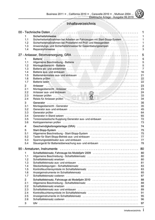 Transporter (2010 - 2015) Reparaturanleitung Elektrische Anlage