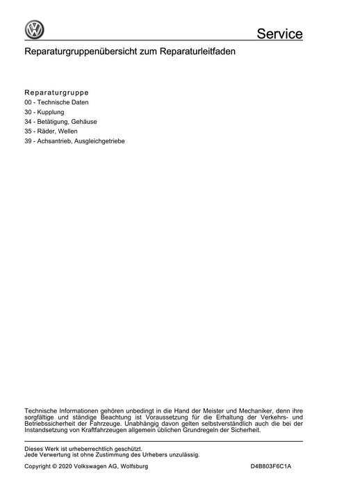 Golf VII (2013+2020)+Golf-Variant-Sportsvan Reparaturanleitung 6 Gang-Schaltgetriebe 02Q, 0BB und 0FB