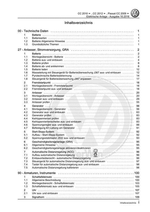 Passat CC (2009) Reparaturanleitung Elektrische Anlage