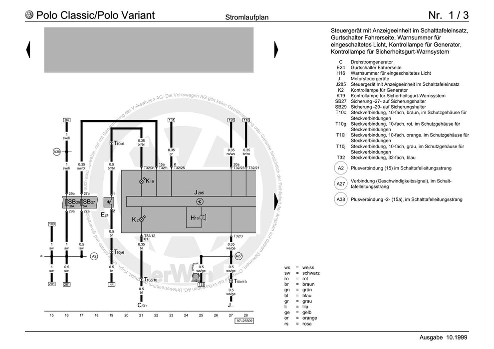 Polo (1995 - 2002) Polo Stromlaufplan Grundausstattung, ab Oktober 1999