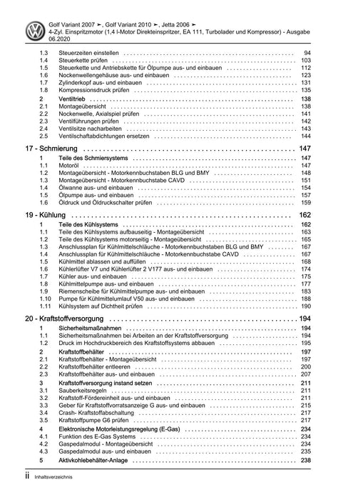 Golf VI (2009 - 2013) Golf-Plus-Cabriolet-Variant Reparaturanleitung 4-Zyl. Einspritzmotor (1,4 l-Motor Direkteinspritzer, EA 111, Turbolader und Kompressor)