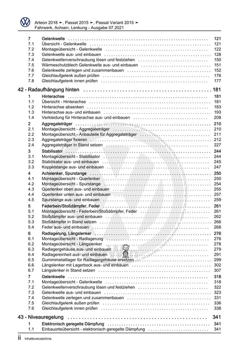 Passat (2011+) Passat-Passat Variant Reparaturanleitung Fahrwerk, Achsen, Lenkung
