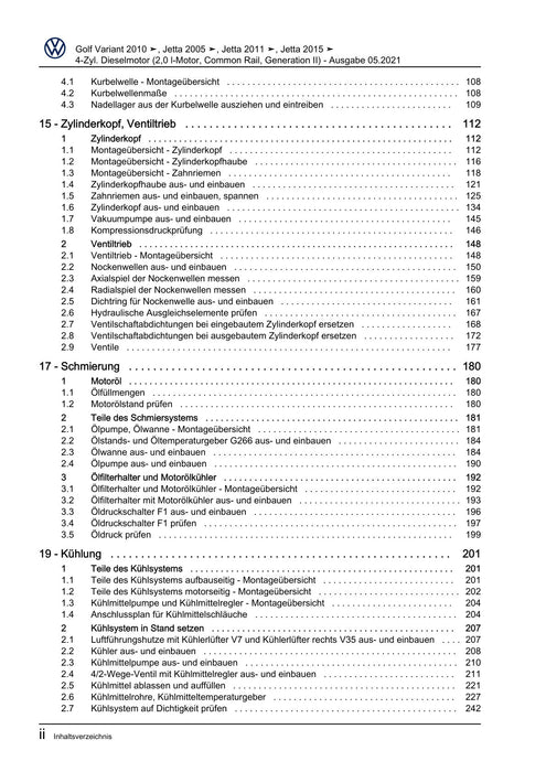 Golf VI (2009 - 2013) Golf-Plus-Cabriolet-Variant Reparaturanleitung 4-Zyl. Dieselmotor (2,0 l-Motor, Common Rail, Generation II)