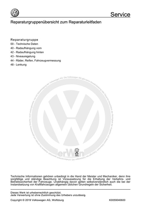Passat CC (2009) Reparaturanleitung Fahrwerk, Achsen, Lenkung