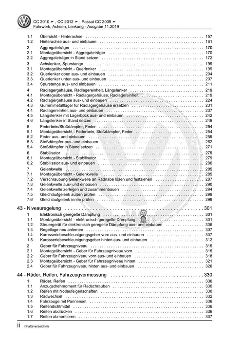 Passat CC (2009) Reparaturanleitung Fahrwerk, Achsen, Lenkung