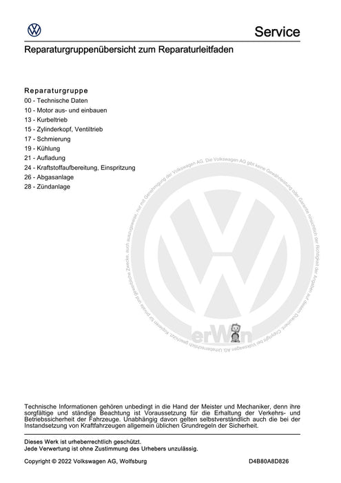 Golf VIII (2020+)+Golf-Variant-Sportsvan Reparaturanleitung 4-Zyl. Direkteinspritzer (2,0l, 4V, TSI, EA888evo4)