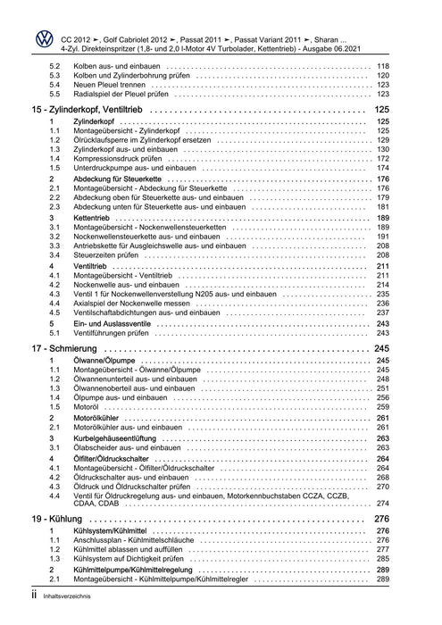 Passat CC (2009) Reparaturanleitung 4-Zyl. Direkteinspritzer (1,8- und 2,0 l-Motor 4V Turbolader, Kettentrieb)