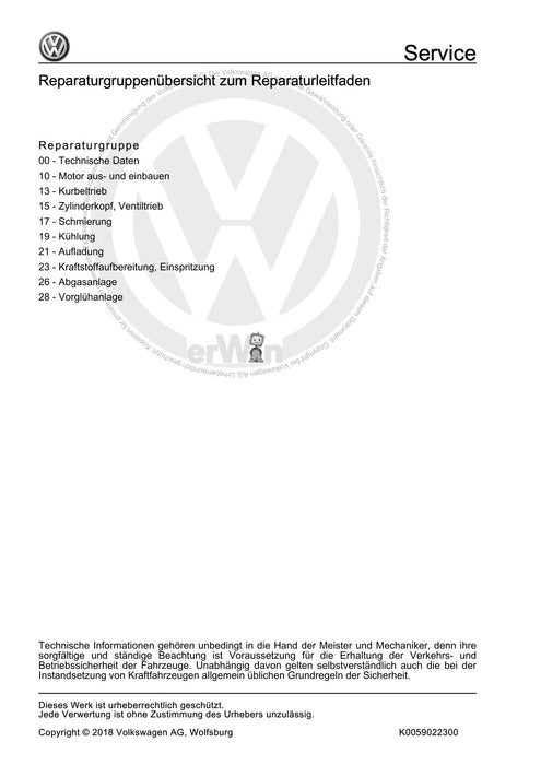 Passat CC (2009) Reparaturanleitung 4-Zyl. Common Rail (2,0 l-Motor, EA189)